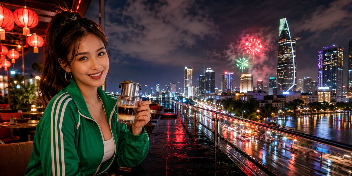 Người dùng tại TP.HCM ngồi quán cà phê kiểm tra voucher và đặt cược qua điện thoại